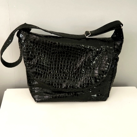 Timi & Leslie Baby Bag, Black Patent, 'crocodile' - Picture 1 of 13